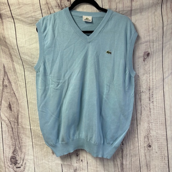 Lacoste Sweater Vest Mens 6 L Blue V-Neck Crocodile Logo Golf Preppy Academia - Picture 1 of 7